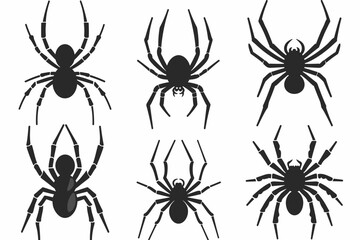 Set of black spider silhouettes, spider icons, vector spiders