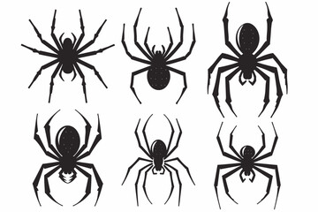 Set of black spider silhouettes, spider icons, vector spiders
