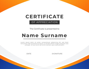 business award certificate template with orange and blue color scheme