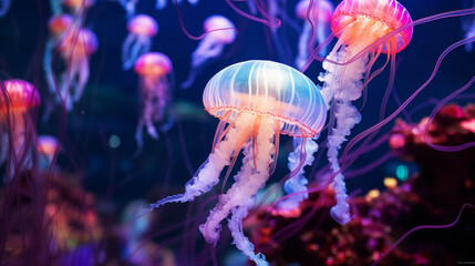 Obraz premium Bioluminescent Jellyfish in Ocean Depths