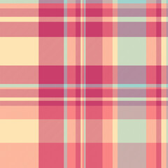 Ethnic check pattern textile, ceremony tartan fabric seamless. Slim plaid vector background texture in red and moccasin colors.