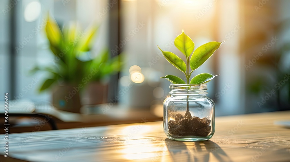 Wall mural plant growing on coins symbolizing financial growth and investment