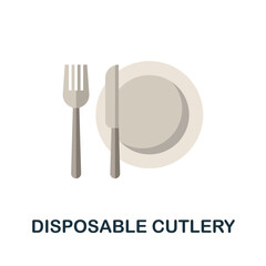 Disposable Cutlery flat icon. Colored sign from take away service collection. Creative Disposable Cutlery icon illustration for web design, infographics and more