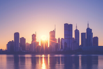Sunset Backlight Shining Through CBD Skyscrapers