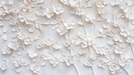  Detailed white floral wall art with various flower designs. Concept: elegance, sophistication, minimalism. Perfect for interior decor, wedding themes, and luxury branding. Adds timeless beauty