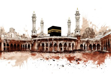 Fototapeta premium Holy Kaaba in Mecca Saudi Arabia, Hand Drawn Sketch Vector illustration.