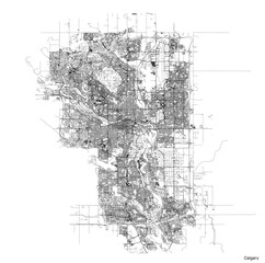 Calgary city map with roads and streets, Canada. Vector outline illustration.