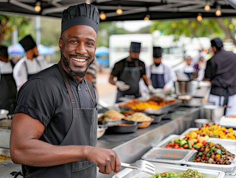 A Chef's Smile Amidst the Food Frenzy