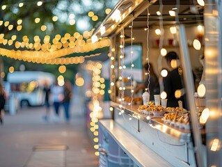 Evening Glow: Food Truck Delights Under String Lights