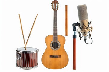 Acoustic Guitar, Drums and a Microphone, Music Instruments Studio Setup