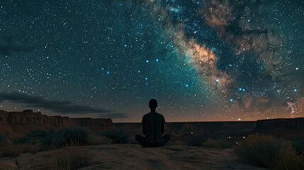 Fototapeta premium Solitude Beneath the Cosmos: A Journey Within