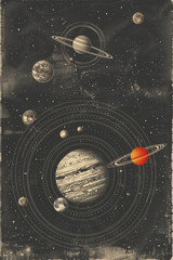 illustration set of moon phases. Different stages of moonlight activity in vintage engraving style. Zodiac Signs. AI generated