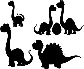 A set of silhouettes of herbivorous and predatory dinosaurs. Vector illustration on white background for design