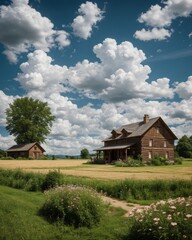 Obraz premium Old House in Green Field