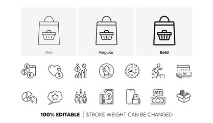 Money calendar, Bid offer and Corrupt line icons. Pack of Online buying, Currency rate, Loyalty star icon. Meeting, Money box, Pie chart pictogram. Leader run, Donation, Payment. Sale. Vector