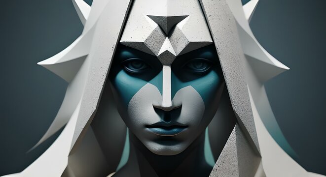 Visage face statue pierre femme mod&egrave;le 3D guerri&egrave;re jeu vid&eacute;o.