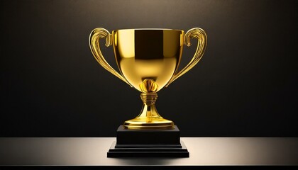金色のトロフィー、シンプルな台座、シンプルな黒い背景、スタイリッシュな雰囲気 Generated by AI