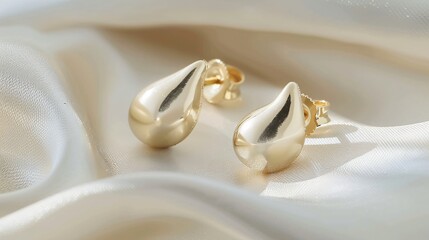 Simple silver stud earrings on a soft beige fabric backdrop