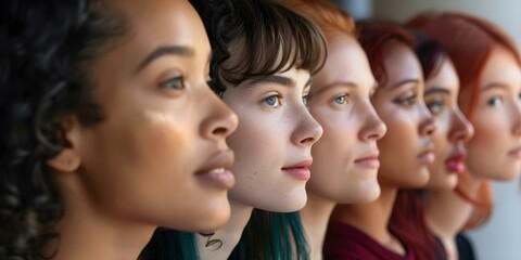 Fototapeta premium Women with Diverse Skin Tones. Concept Empowering Women, Beauty Diversity, Skin Tone Representation, Inclusive Portraits, Ethnic Beauty
