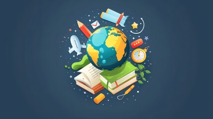 Fototapeta premium Logo design for with a globe surrounded by educational elements