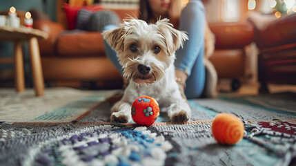 Playful Terrier with Toy in Cozy Living Room Setting