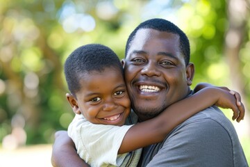 Portrait of a happy father and son having fun in the park