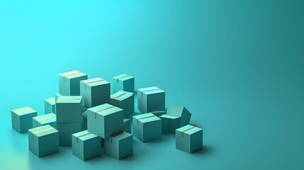 Abstract composition of turquoise cubes on a blue gradient background, perfect for design, backgrounds, and tech-themed visuals.