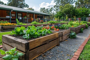 A school garden where children are learning to grow their own vegetables and herbs. 