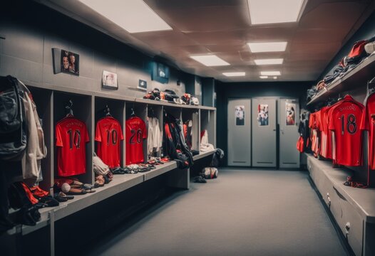 locker room with rows of lockers on either side small cubbies for storing items 