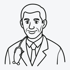 Fototapeta premium Detailed Doctor Line Art Vector Illustration - Medical Profession Concept