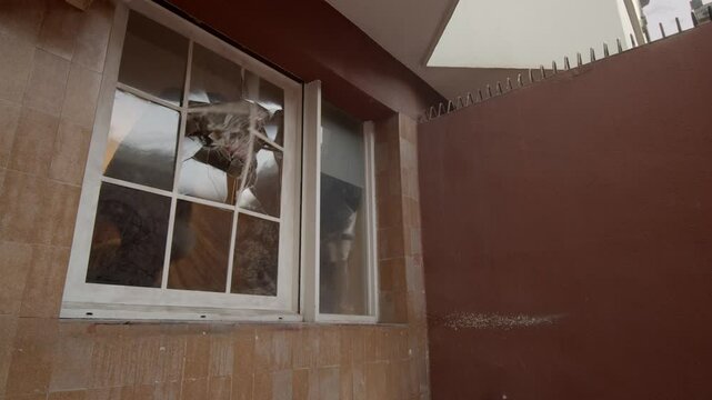 A Man Jumps Through a Glass Window