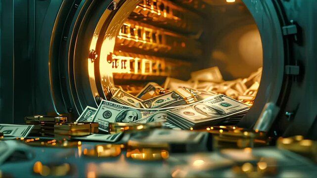 A vault overflowing with gold bars and cash