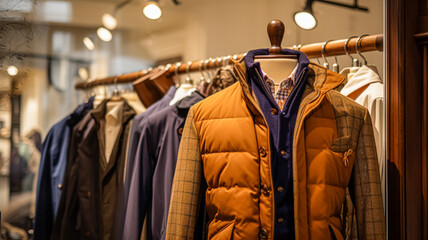 Fototapeta premium Menswear store in English countryside style, autumn and winter clothing collection
