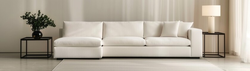 Fototapeta premium Spaces, minimalist living room with sleek furniture, open and airy