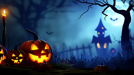 Fototapeta premium Halloween background with pumpkins and bats