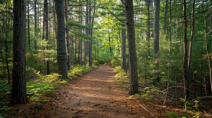 Obraz premium Sunlight Dappled Forest Path.