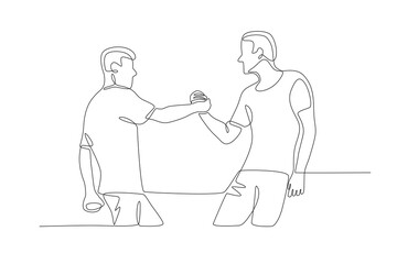 Friends shaking hands. Friendship day concept one-line drawing