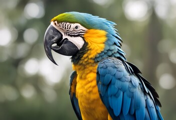 Obraz premium blue parrot png beak macaw pet yellow colourful bird animal arara feather transparent tropical background