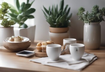 photo avocado interior dessert table mock space tasty scandinavian small succulents with space modern decor kitchen with tea frame plant wooden stylish design cups