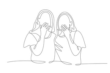 Two surprised friends. Friendship day concept one-line drawing