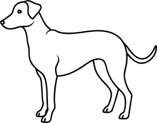 A black and white silhouette of a dog standing tall The dog looks alert and ready for anything