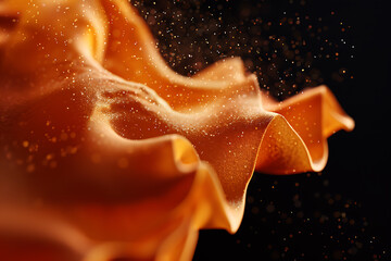 Floating sand-like shapes in various colors on a black background, creating an ethereal and mesmerizing visual effect.