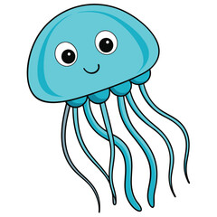 Naklejka premium Cute Freshwater Jellyfish Swims Icon Vector Illustration on White Background