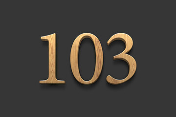 3D wooden logo of number 103 on dark grey background.	