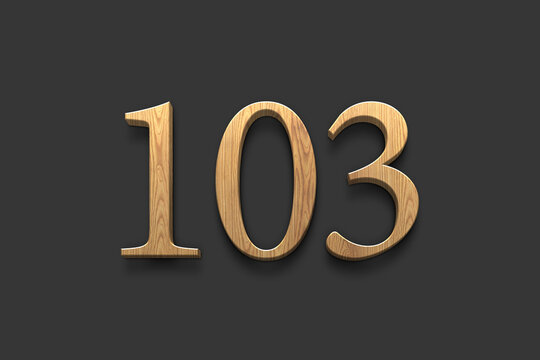 3D wooden logo of number 103 on dark grey background.	
