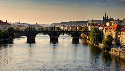 Obraz premium Golden Light on Prague's Red Rooftops