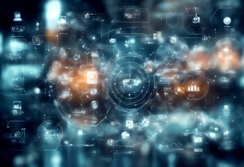 Obraz premium concept technology touch workflow organisation process screen transparent iot virtual industry industrial structure mixed business diagram media smart