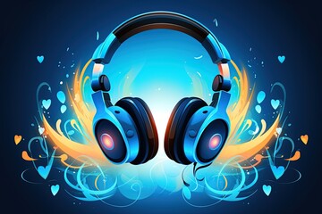 Headphones on funky background. Generative Ai