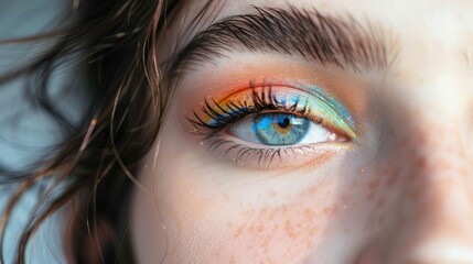 Obraz premium Close-up of woman with rainbow eyeliner eyes