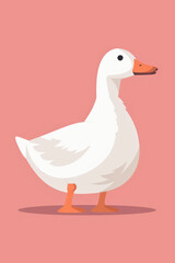 Obraz premium Minimalist illustration of a white goose standing on a pink background, looking to the right of the frame
